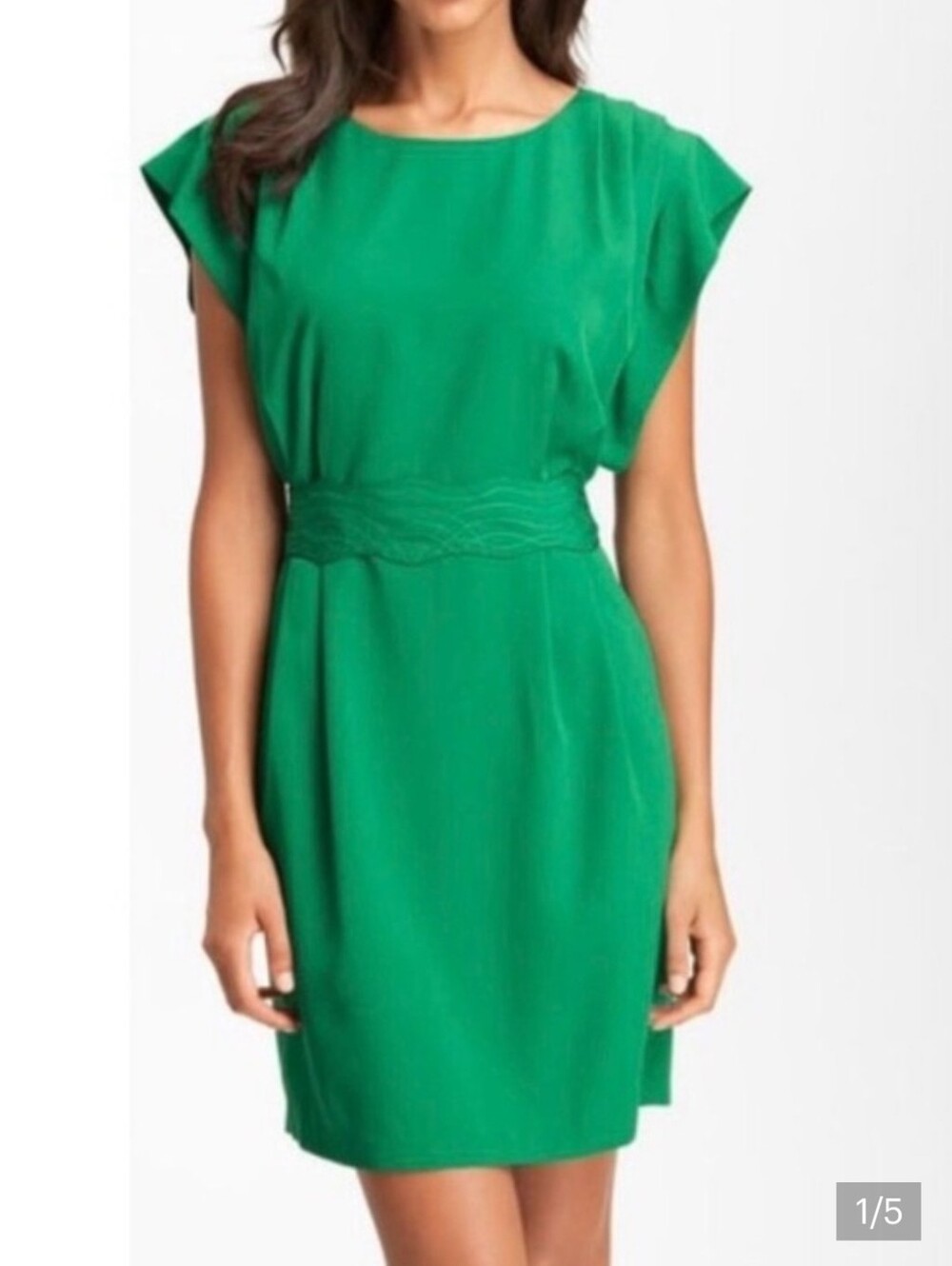 Eliza J Green Short-Sleeve Waist-Detail Dress - Size 14